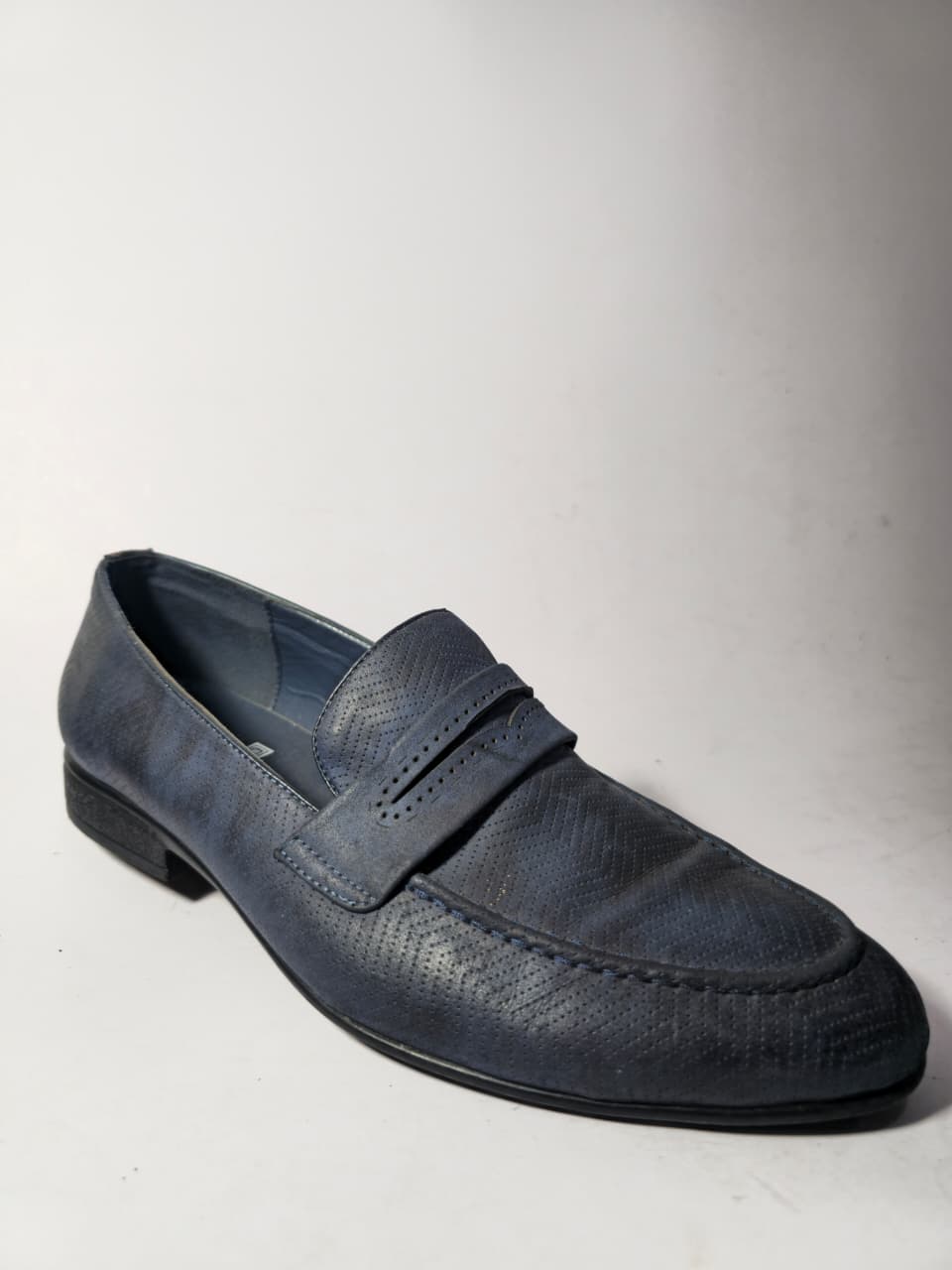 London Collection Navy Perforated Penny Loafers - Image 2