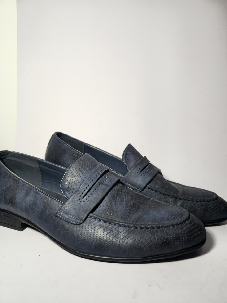 London Collection Navy Perforated Penny Loafers - Image 5