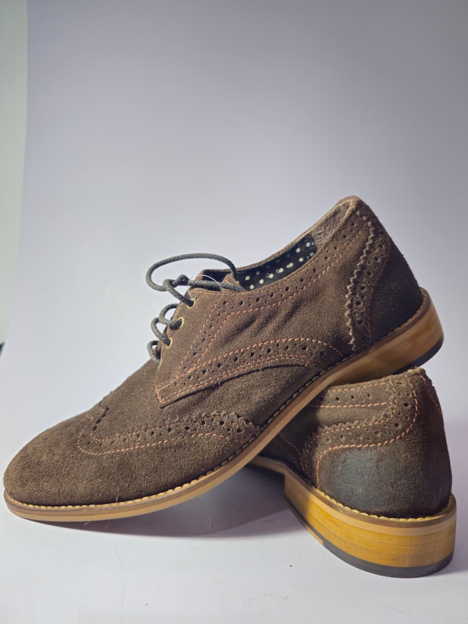 HX London Brown Suede Wingtip Dress Shoes - Image 2