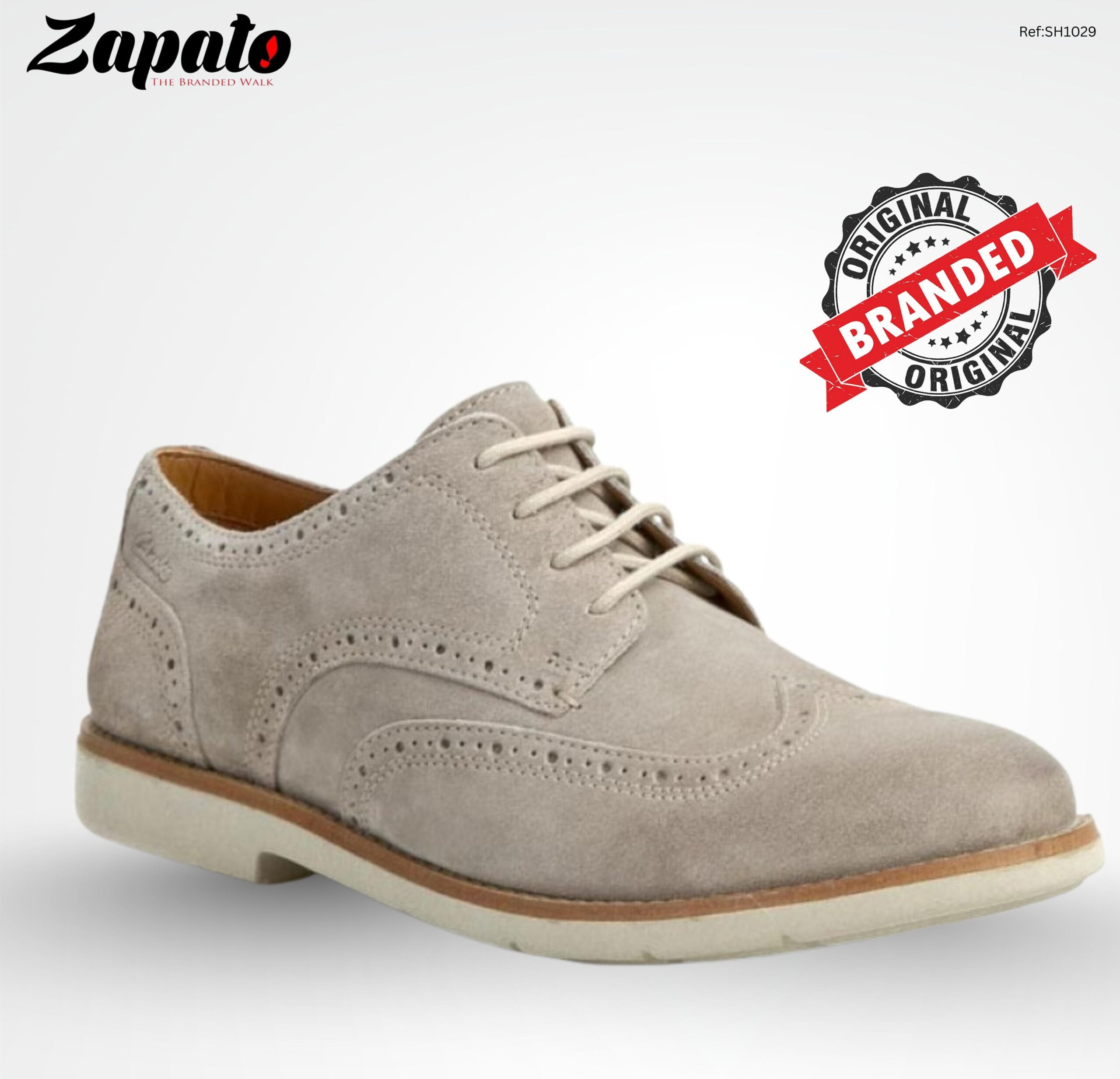 Clarks Light Grey Suede Wingtip Brogue Shoes