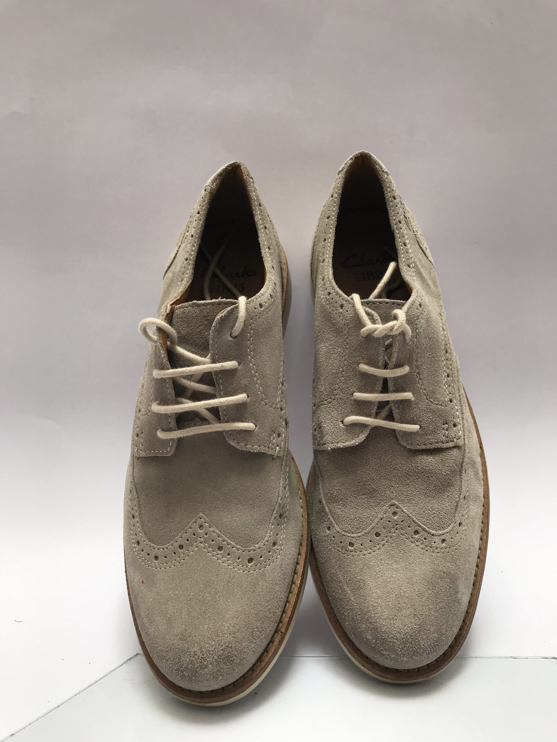 Clarks Light Grey Suede Wingtip Brogue Shoes - Image 4