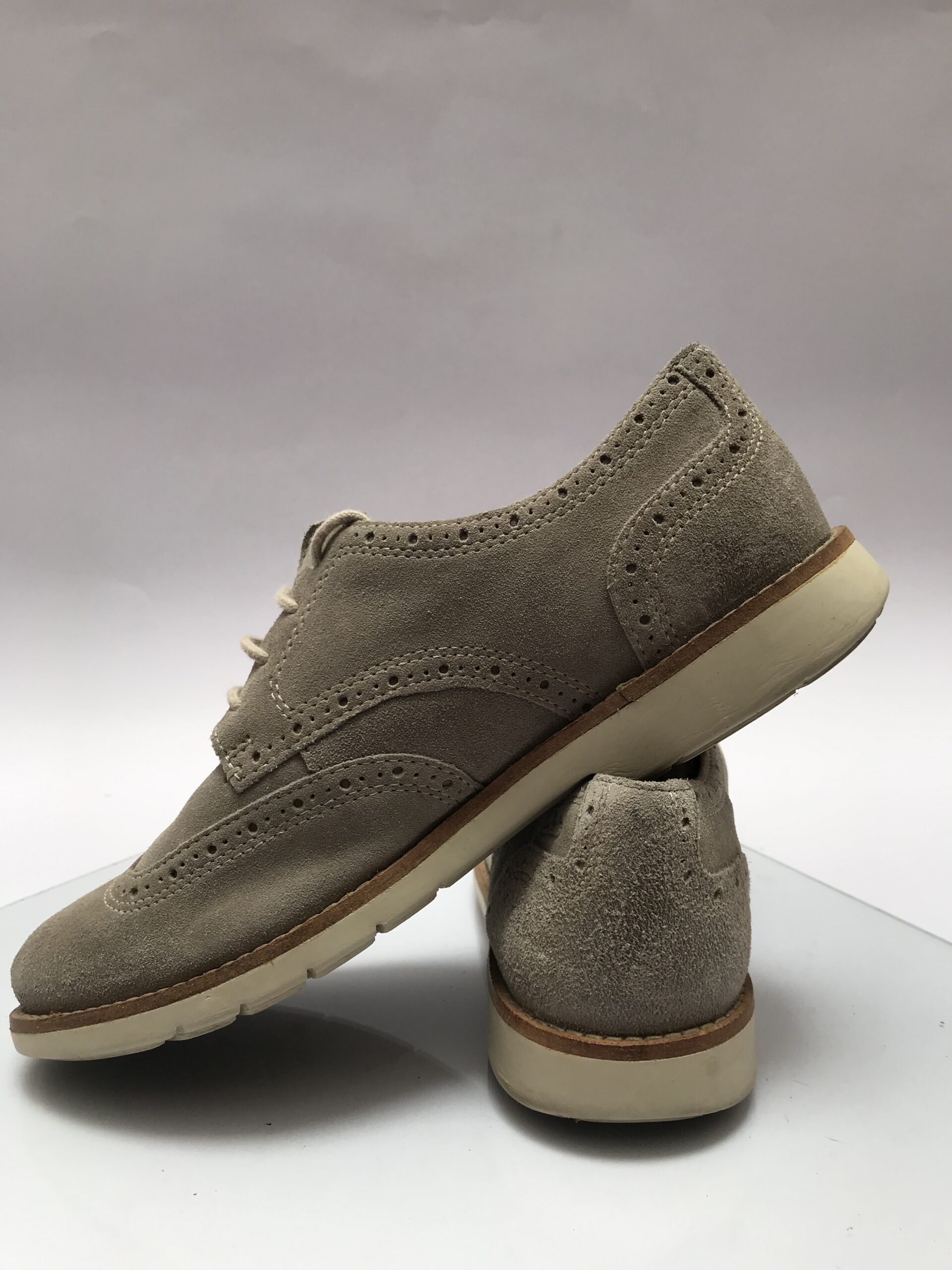 Clarks Light Grey Suede Wingtip Brogue Shoes - Image 2