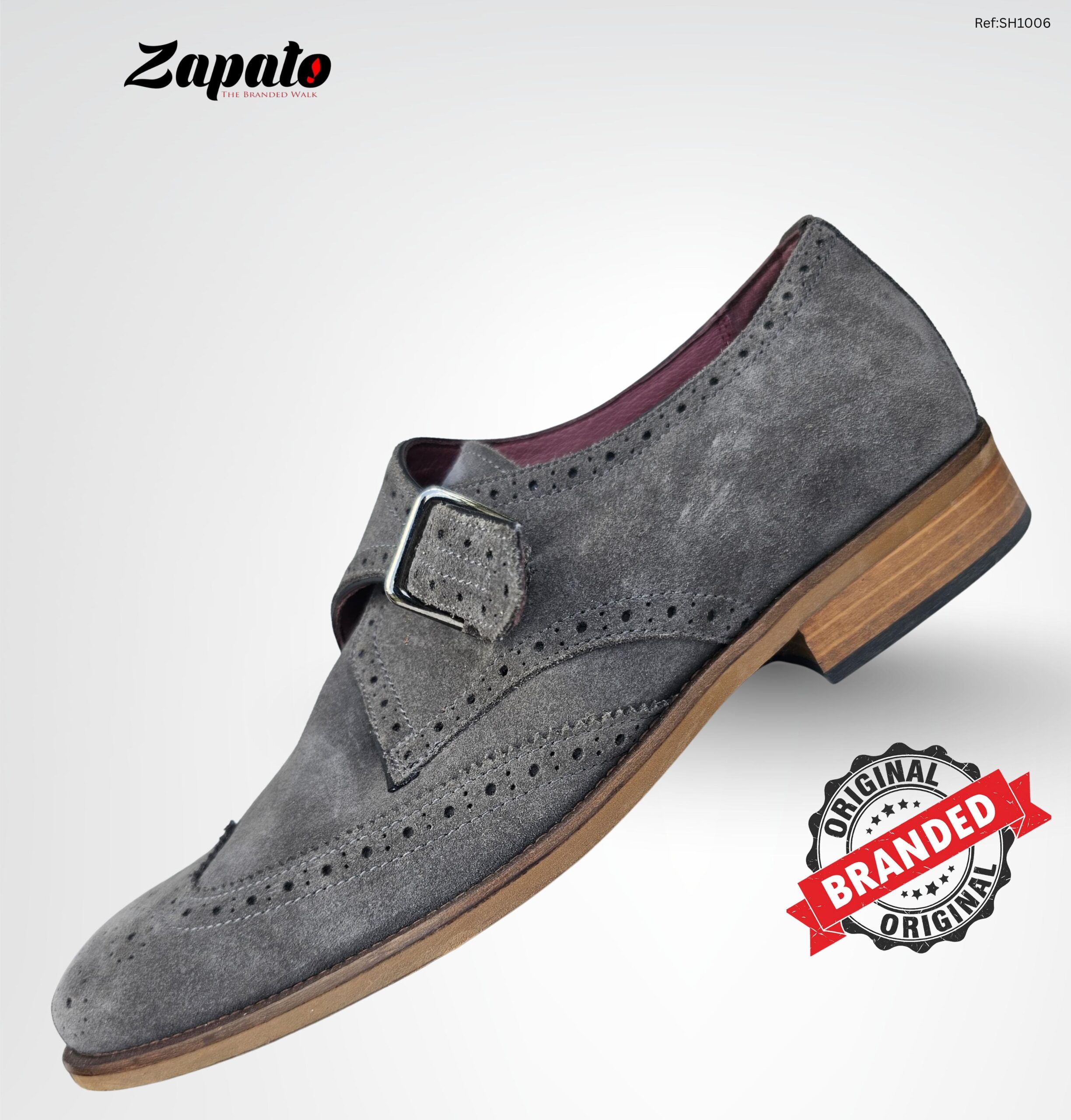 Grey Suede Single Monk Strap Brogues (UK 7.5)
